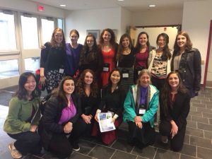 Thirteen UNC physics majors attended the CUWiP conference in January. They are shown here with Prof. Laurie McNeil.