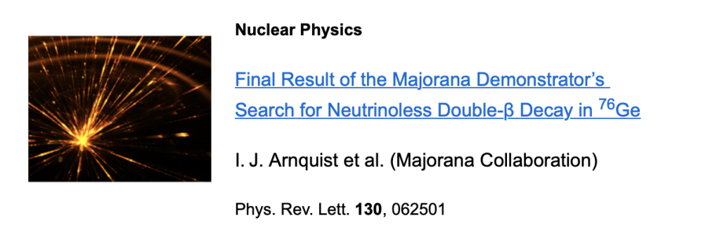 The Majorana Demonstrator project article has the most downloads under Nuclear Physics section